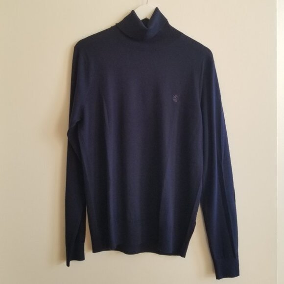 Pringle of Scotland – Navy 100% Merino Wool Men’s Turtleneck Thin Knit Sweater - Picture 1 of 9